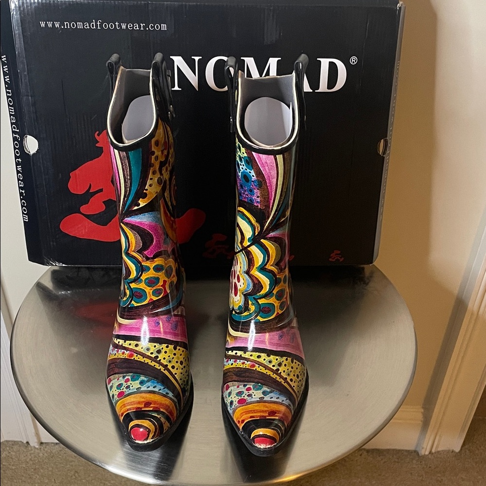 Nomad Multicolor Swirl Ankle Heeled Boots - Pink, Yellow, Blue, Black